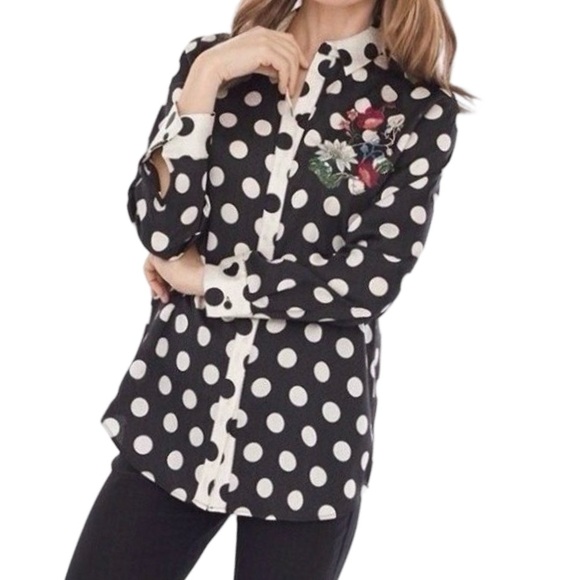 Chico's Tops - Chico’s Polka Dot Floral Embroidered Blouse